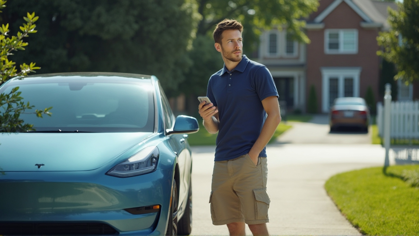 EV owner with Tesla in neighborhood